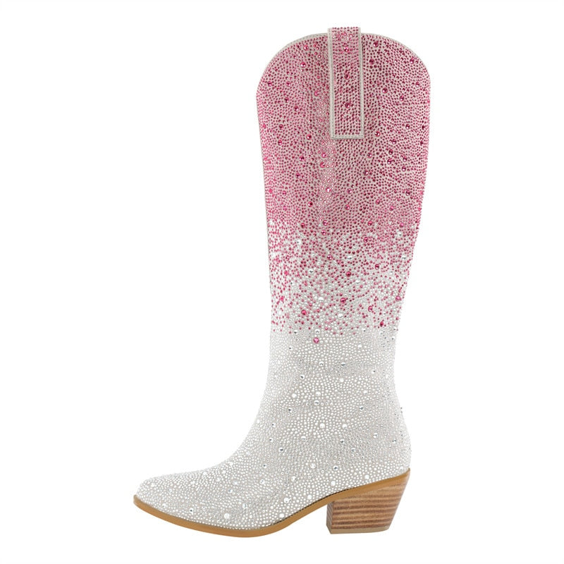 Gradient Colour Rhinestone Cowboy Boots