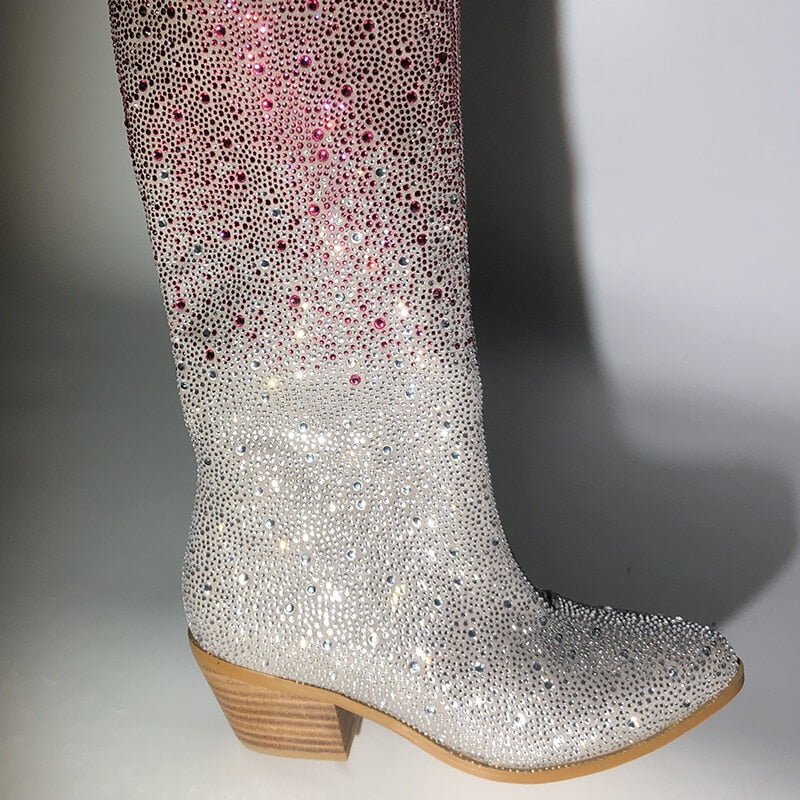 Gradient Colour Rhinestone Cowboy Boots