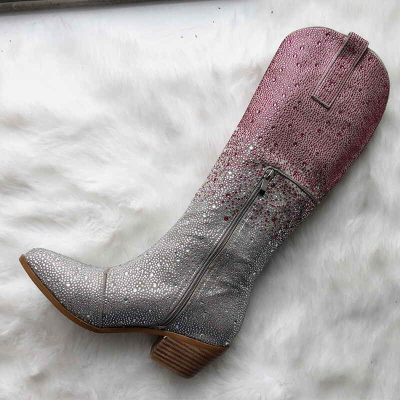 Gradient Colour Rhinestone Cowboy Boots