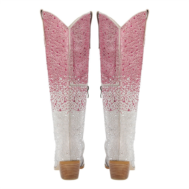 Gradient Colour Rhinestone Cowboy Boots