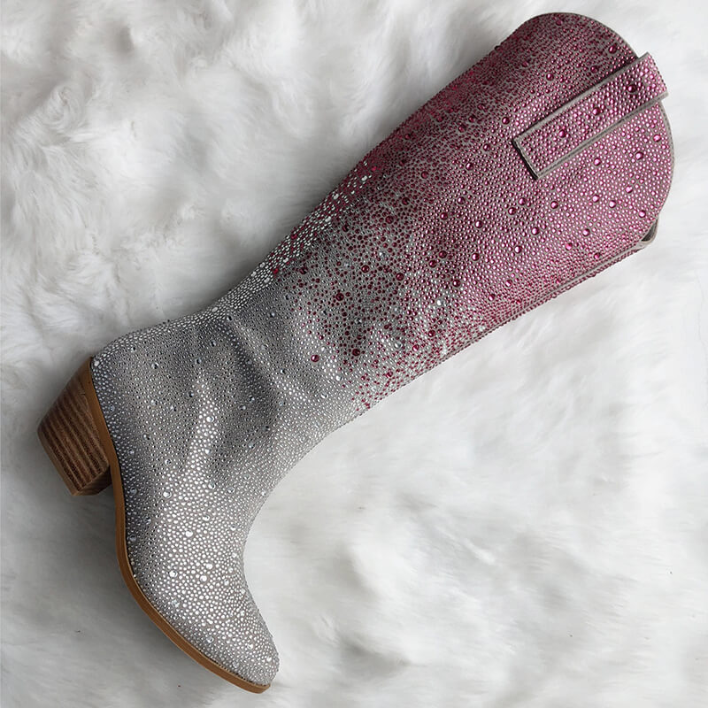 Gradient Colour Rhinestone Cowboy Boots