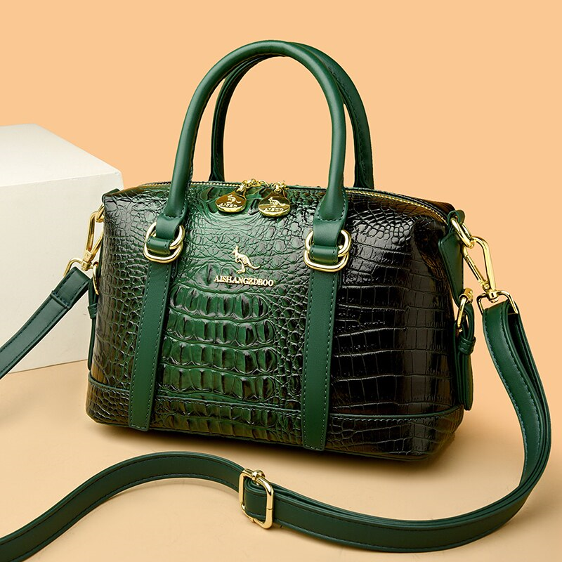 Multi-Tonal Crocodile Pattern Crossbody Handbag