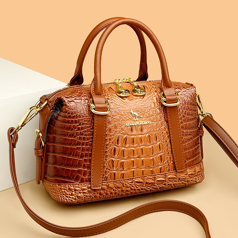 Multi-Tonal Crocodile Pattern Crossbody Handbag