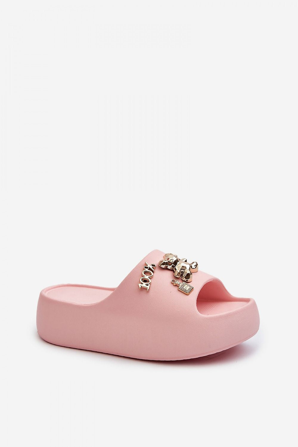 Lightweight Embellished Foam Slides in Pink – Standalone View
