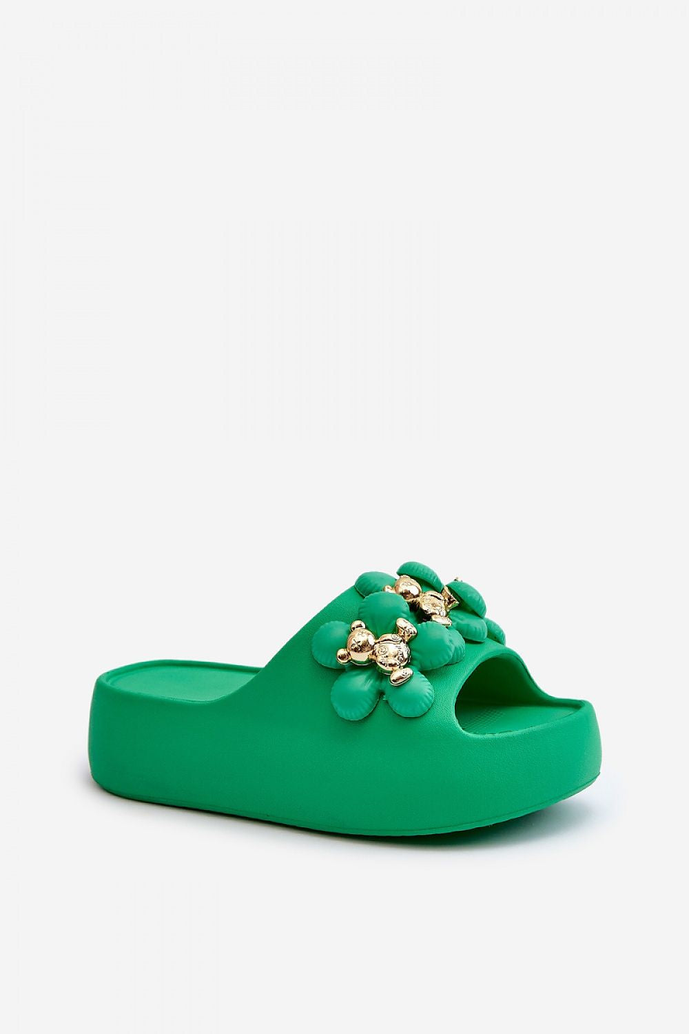 Sunny Step Foam Slides in Green-2 – Standalone View