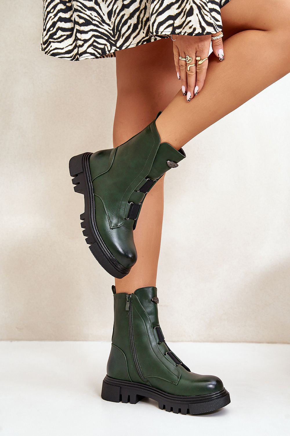 Green, Jezzi women’s eco leather ankle boots with fleece lining and side zipper for autumn-winter style