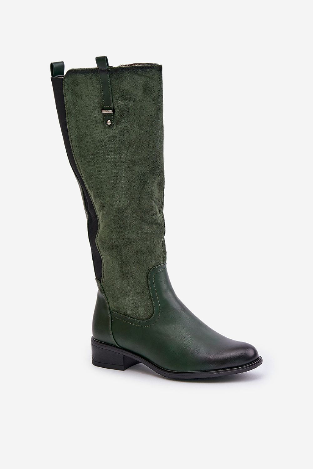 “High Jezzi Boots in Green, single boot display”