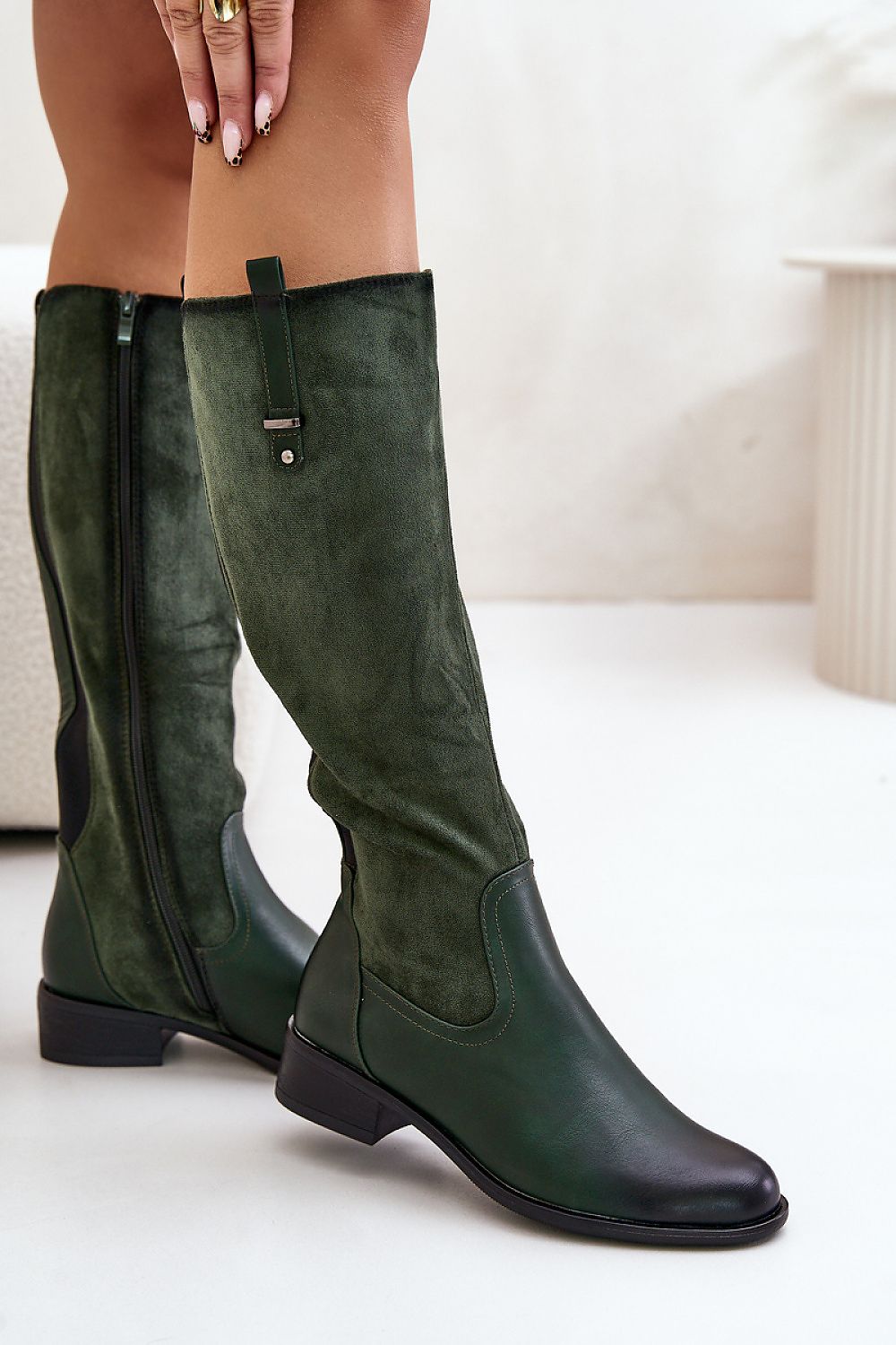 “High Jezzi Boots in Green, side view”