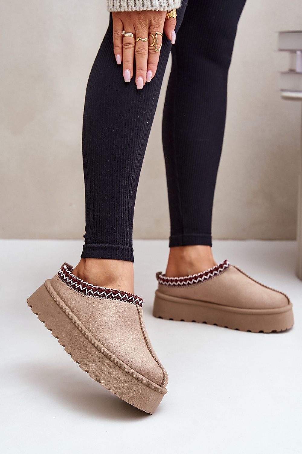 “Arctic Charm Suede Snow Boots in Beige, alternate side view”