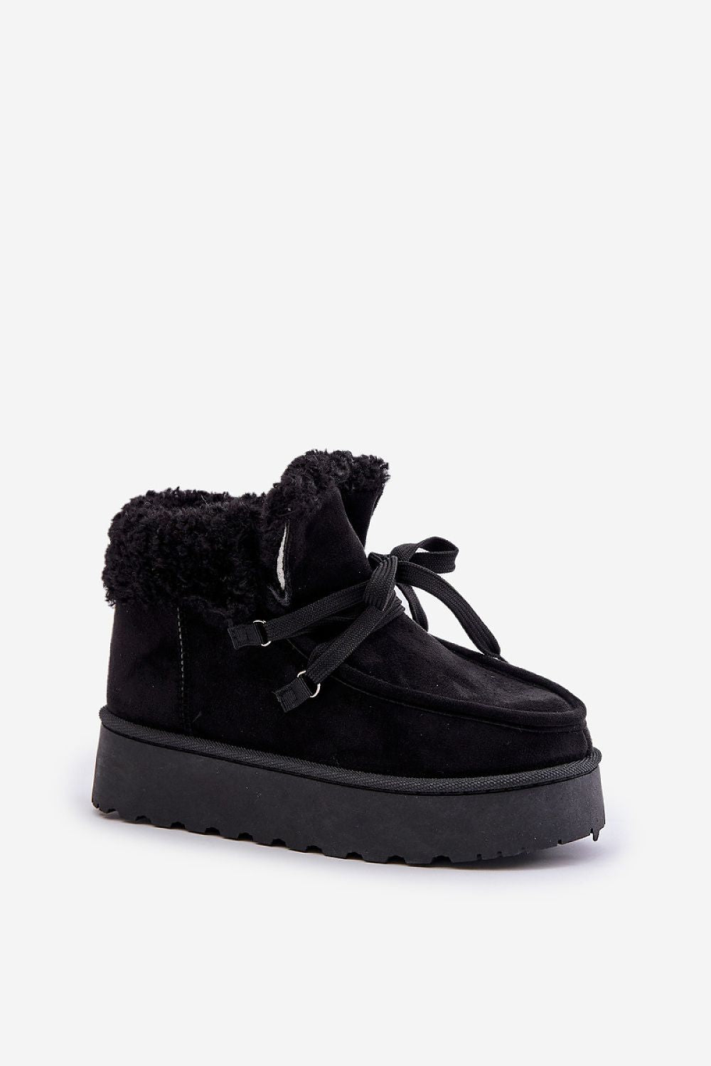 Alpine Glow Faux Suede Snow Boots in Black – Standalone View