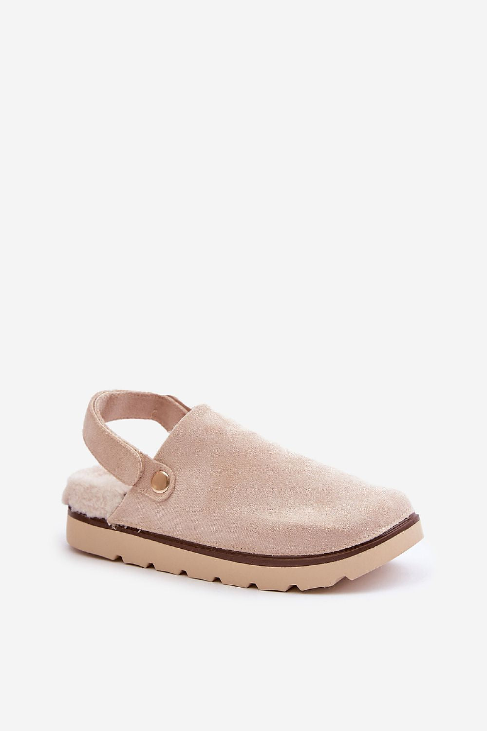Beige shoe with a strap on a white background
