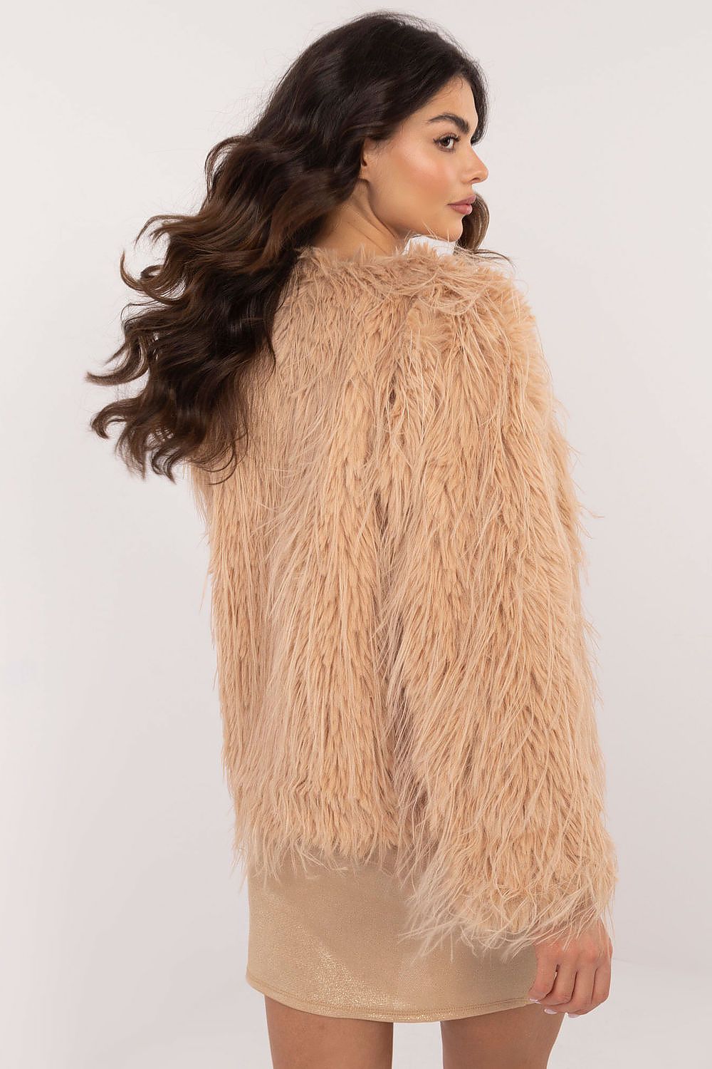 beige faux fur jacket-rear-view