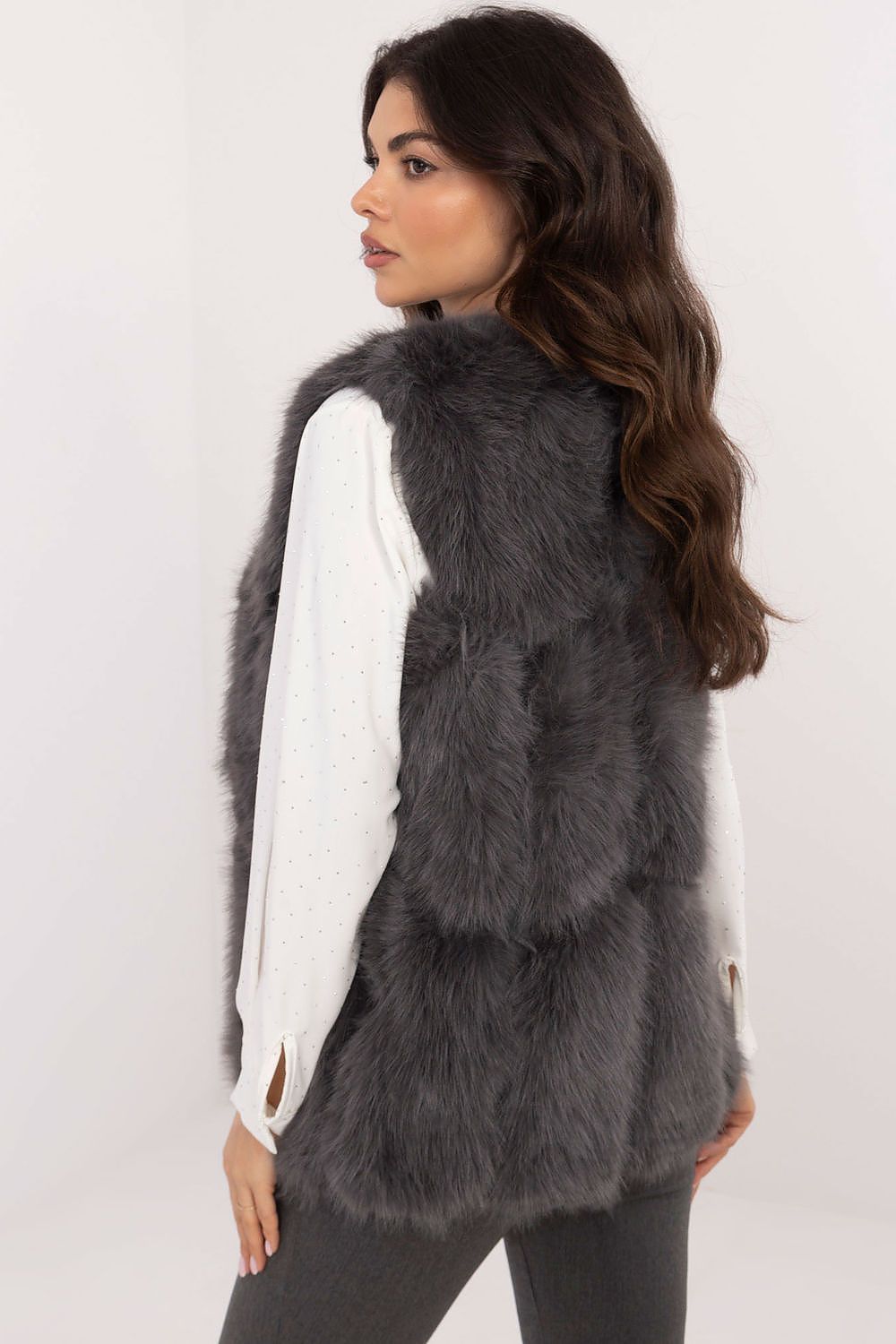 Womens Faux Fur Gilet Vest Grey rear view