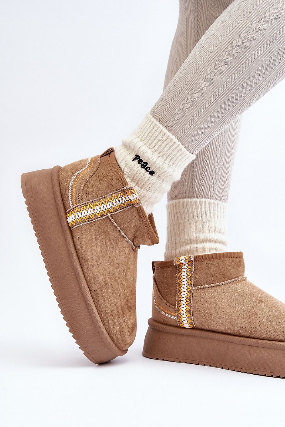 Aztec Warm Platform Snow Boots in Brown-2 – Front View 2