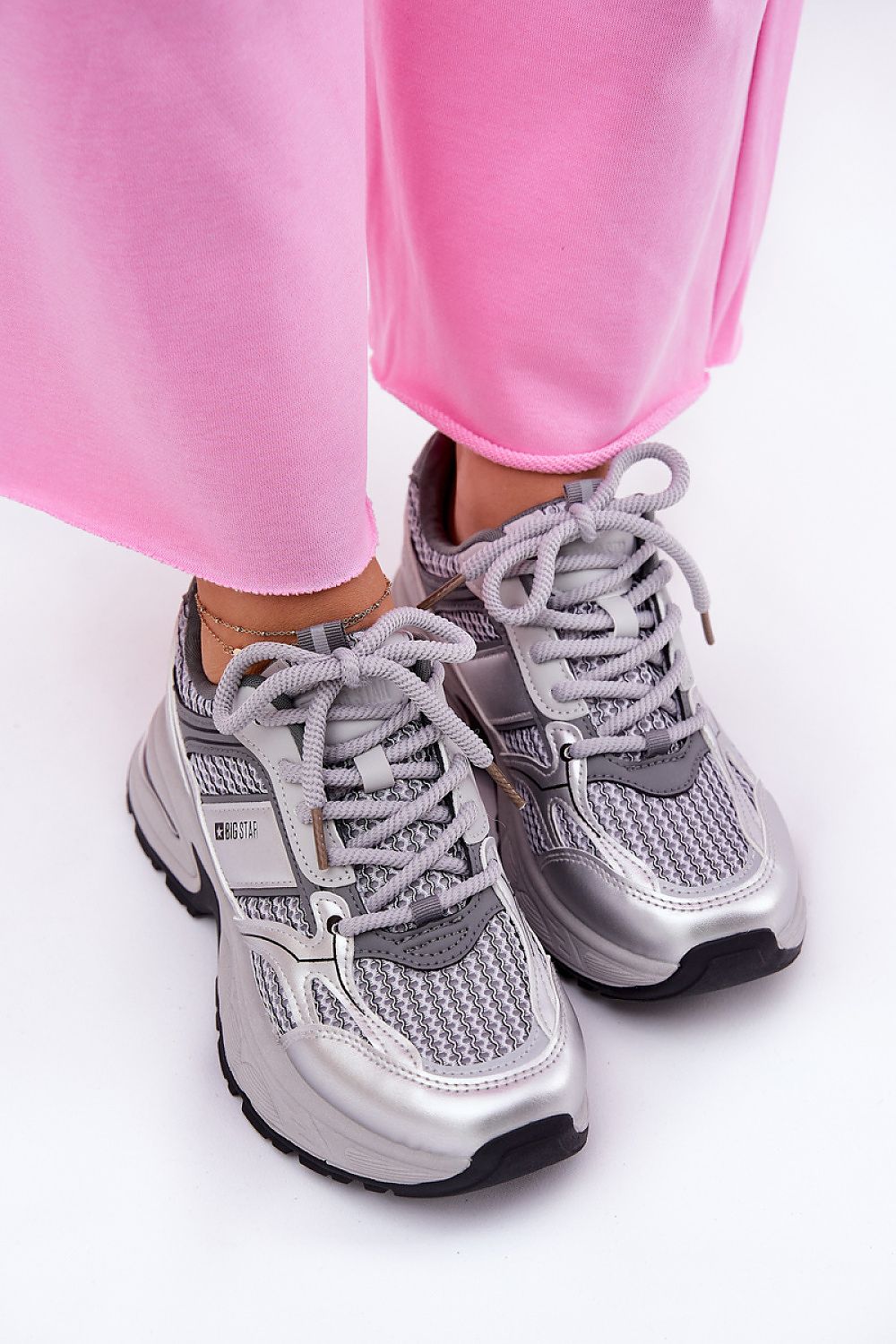Grey Metallic Big Star Sneakers – Front View 2