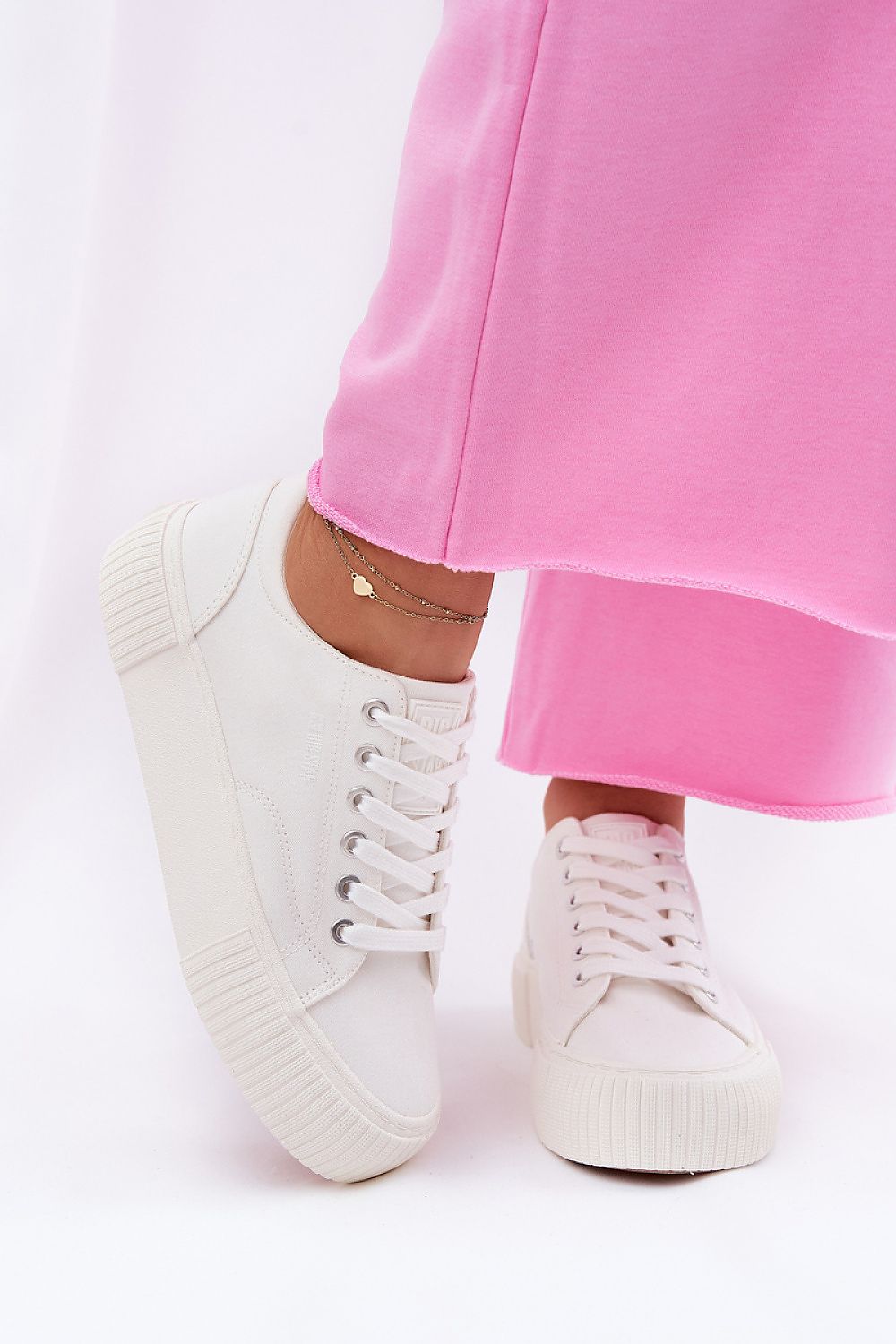 White Big Star Textile Sneakers – Front View 2