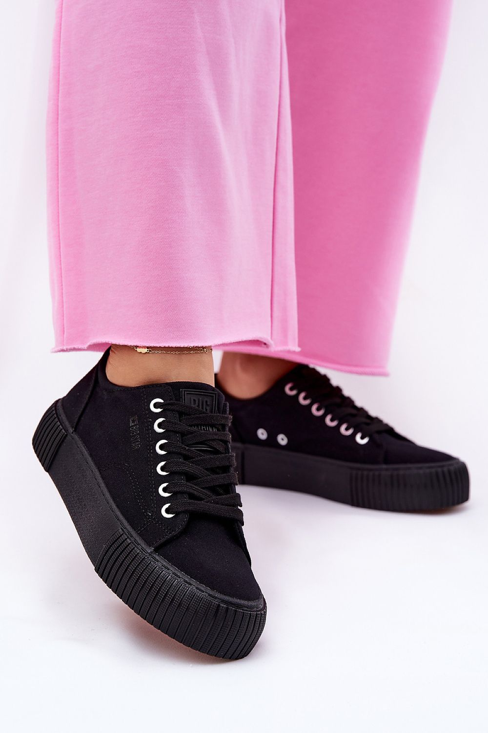 Black Big Star Textile Sneakers – Front View 2
