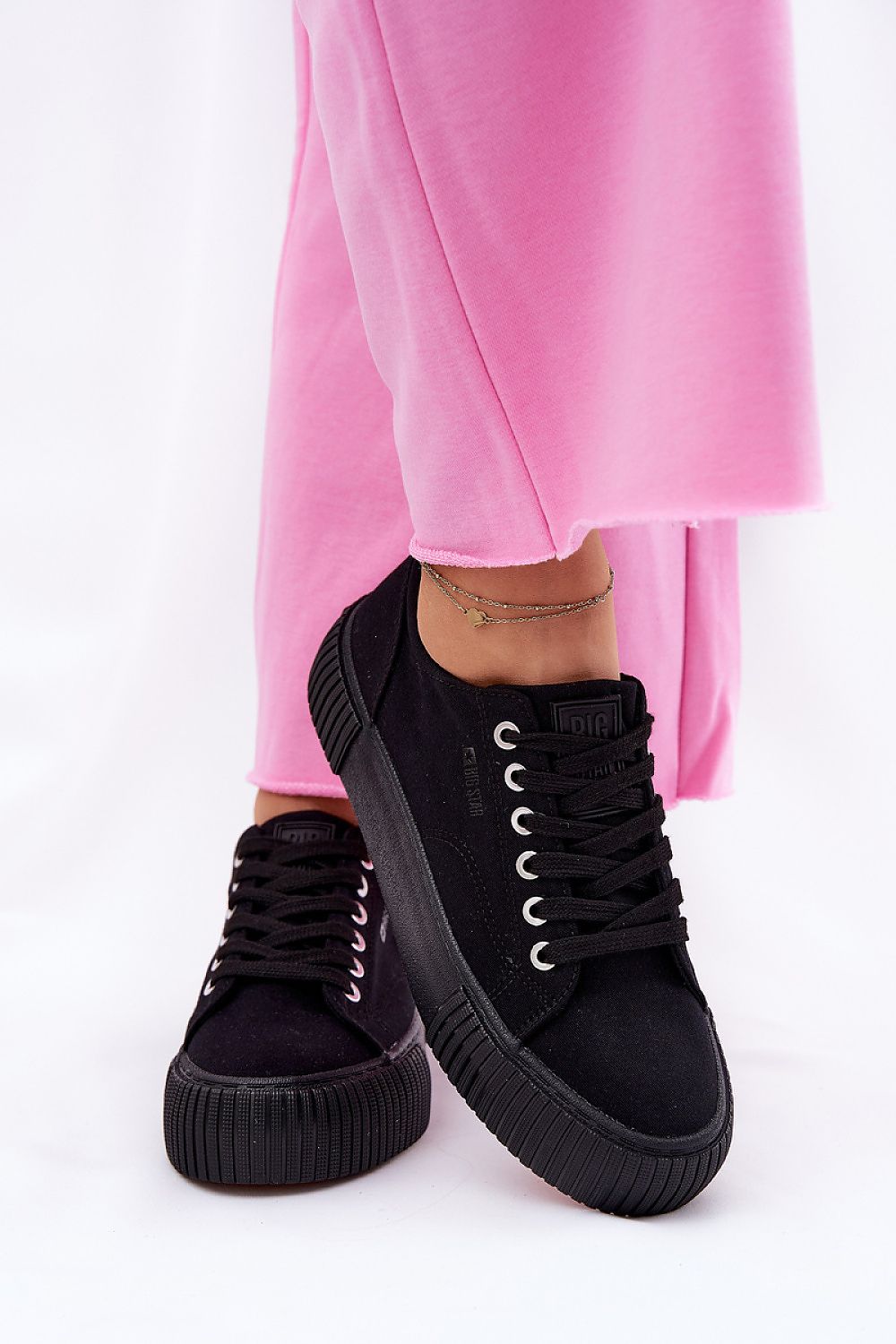 Black Big Star Textile Sneakers – Front View 1