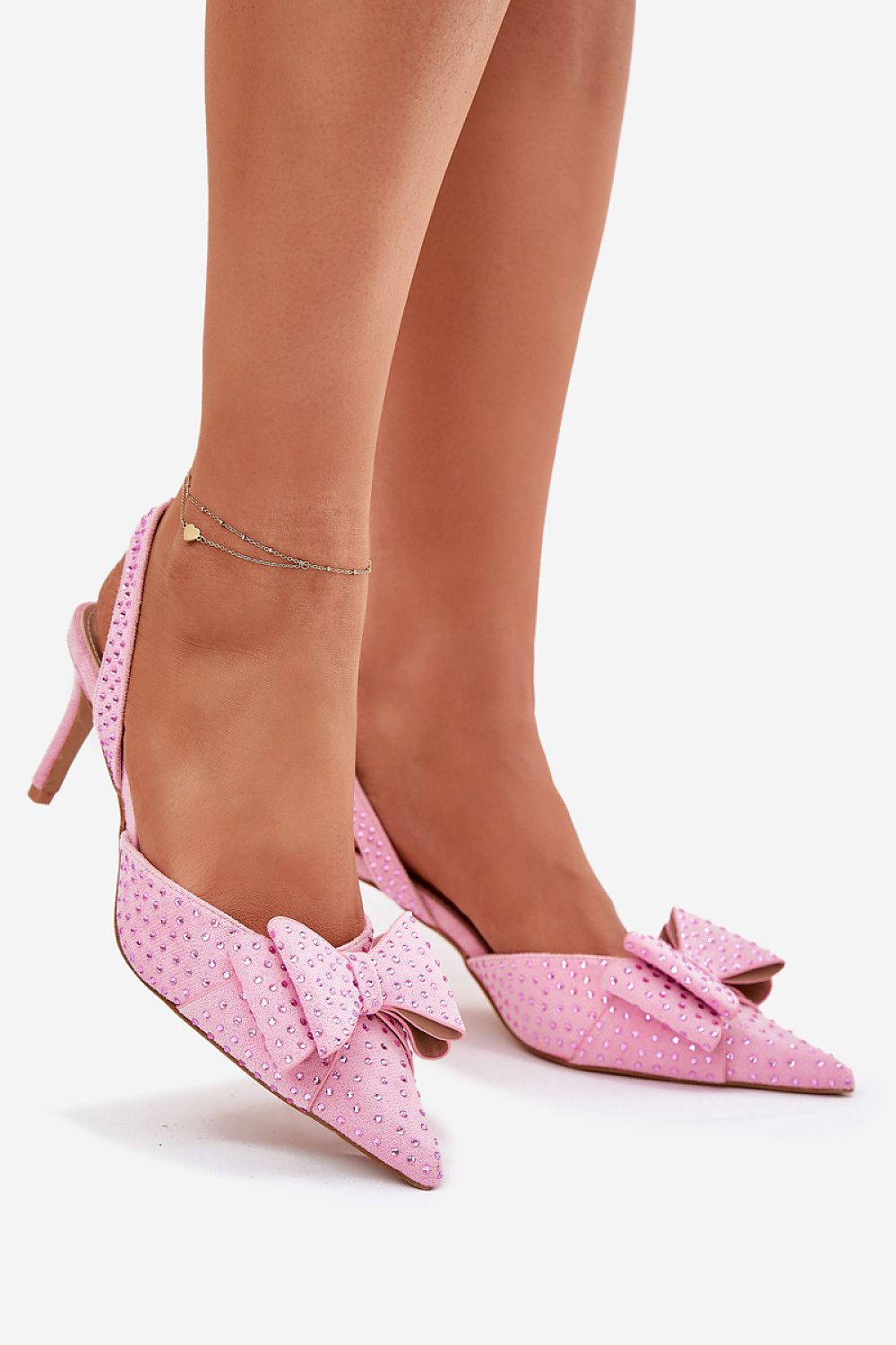 Pink Charm Bow Slingback Heels – Front View 2