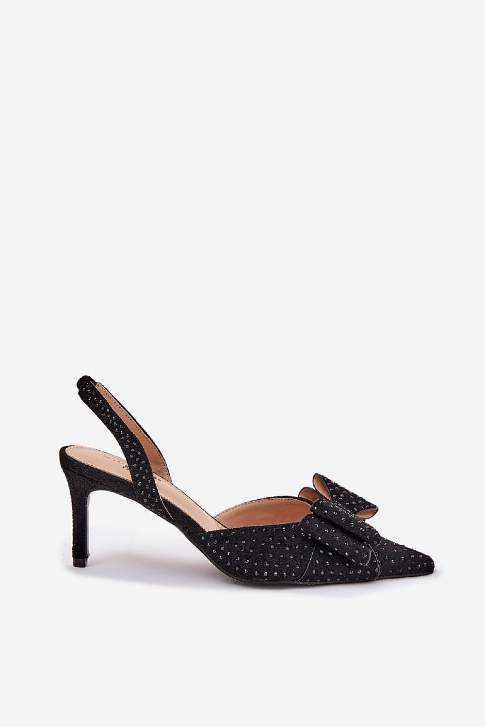 Black Charm Bow Slingback Heels – Standalone View 2 style