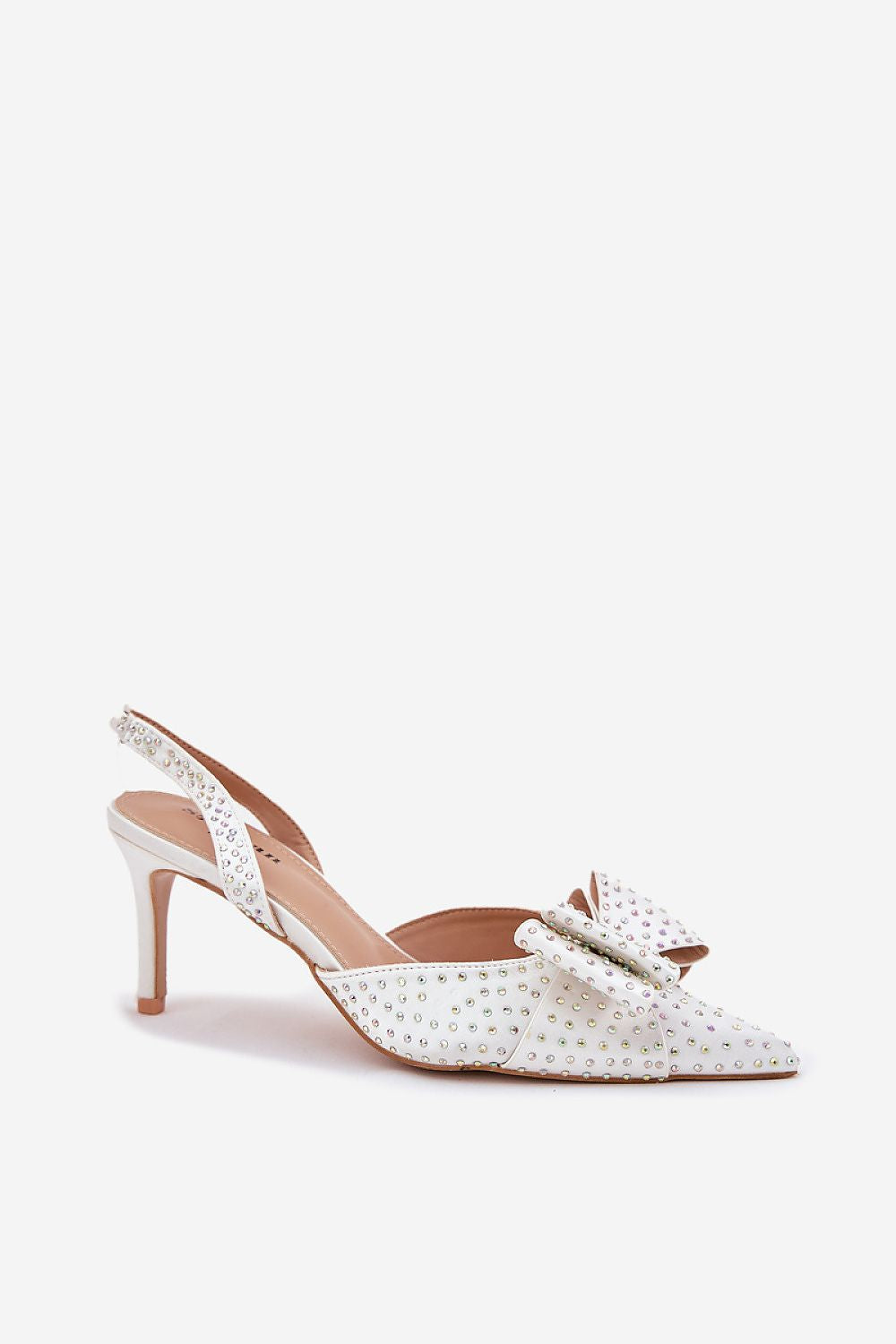 White Charm Bow Slingback Heels – Standalone View 1