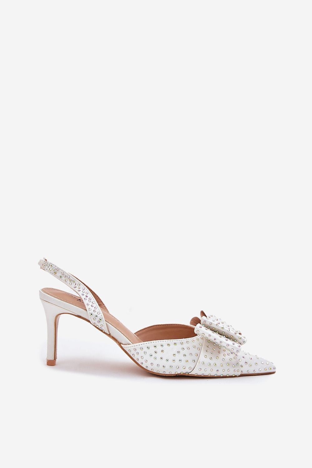 White Charm Bow Slingback Heels – Standalone View 2