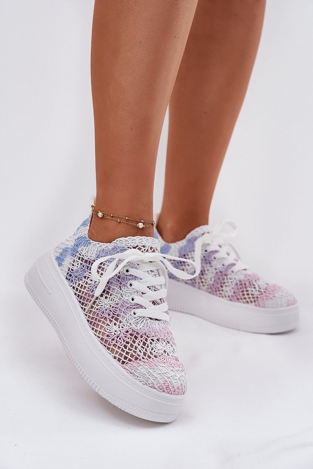 Multicolour Breeze Lift Crochet Platform Sneakers – Front View 1