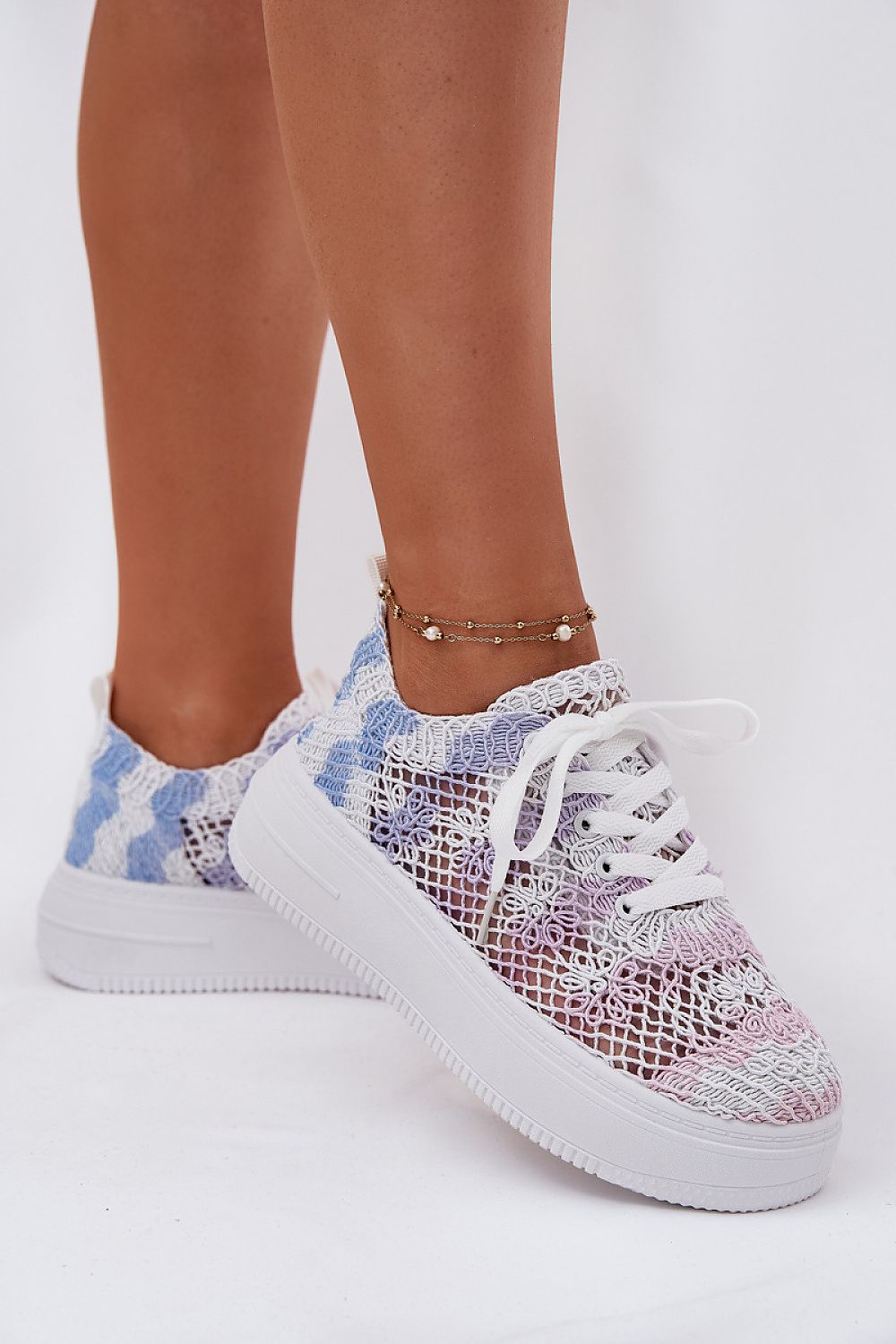 Multicolour Breeze Lift Crochet Platform Sneakers – Front View 2