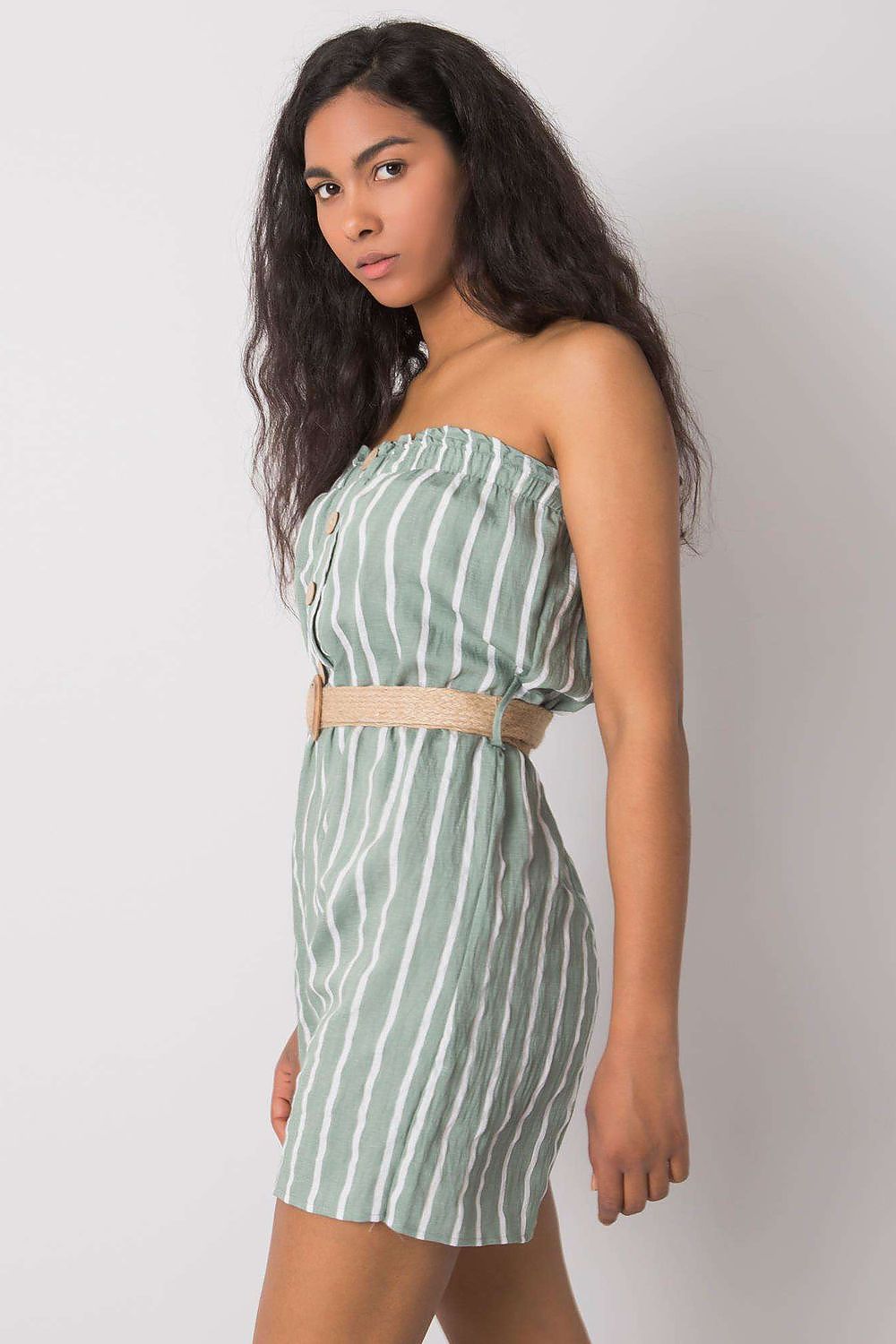 “Green Stripe Ease Belted Jumpsuit, side view highlighting fit”