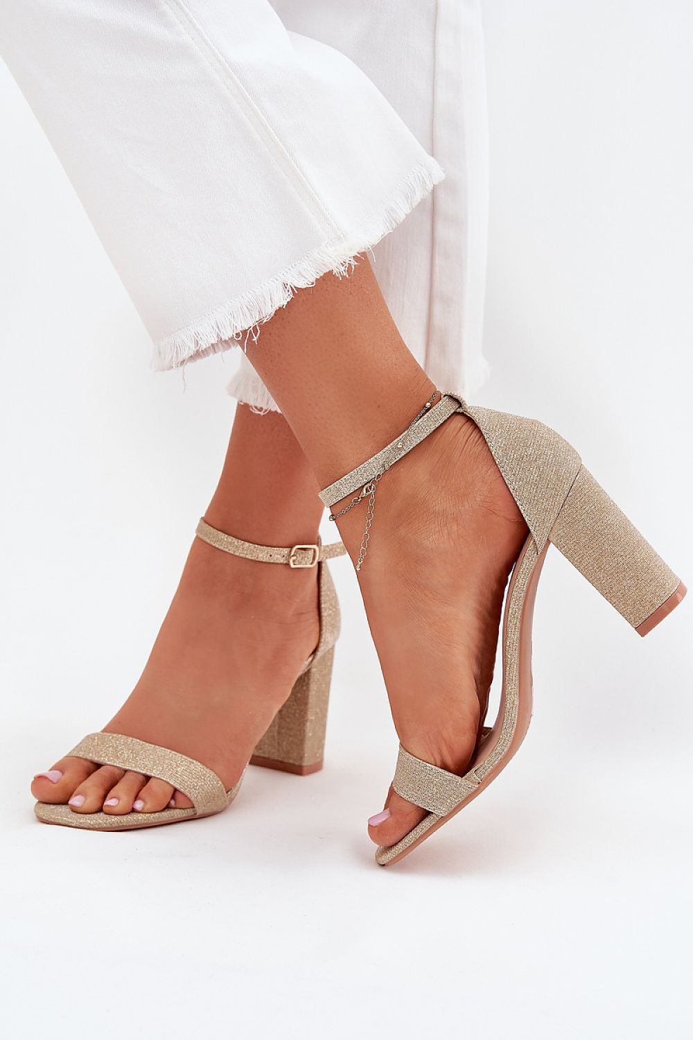 Yellow-Beige Shiny Brocade Sandal – Front View 2