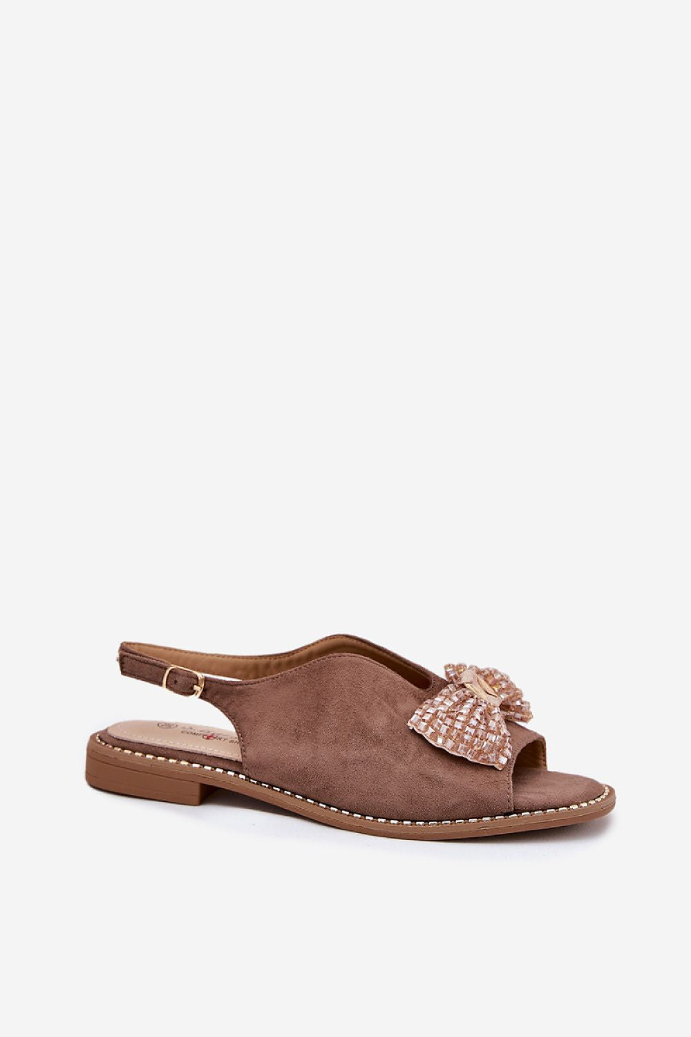 Beige Shimmer Bow Open-Toe Sandals – Standalone View
