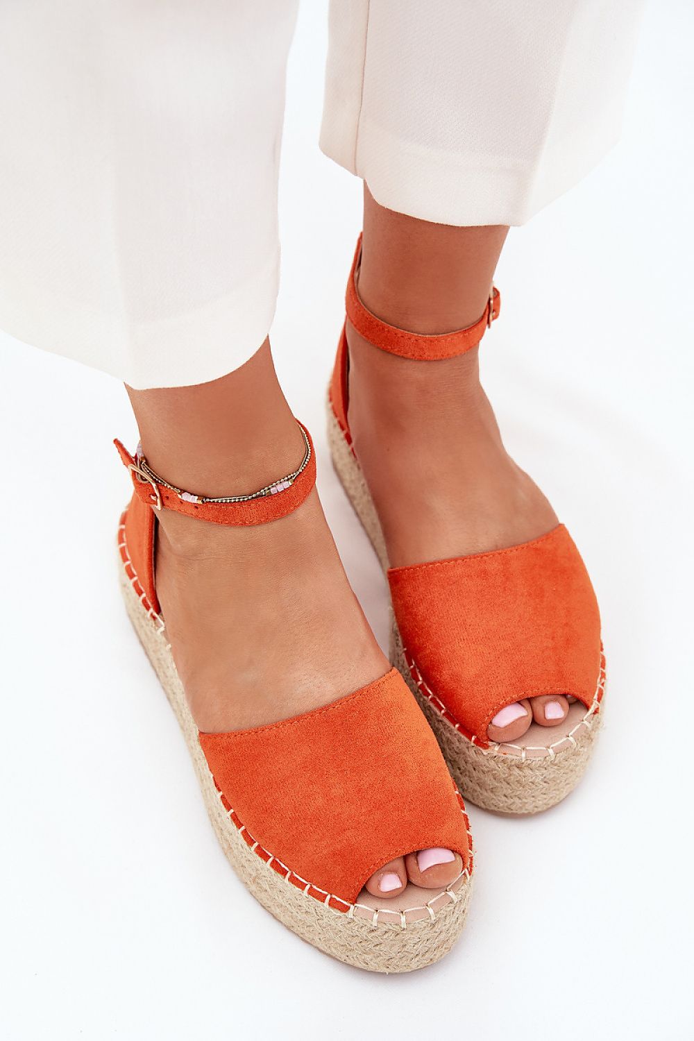 “Espadrille-Style Sandals in Orange, top view”