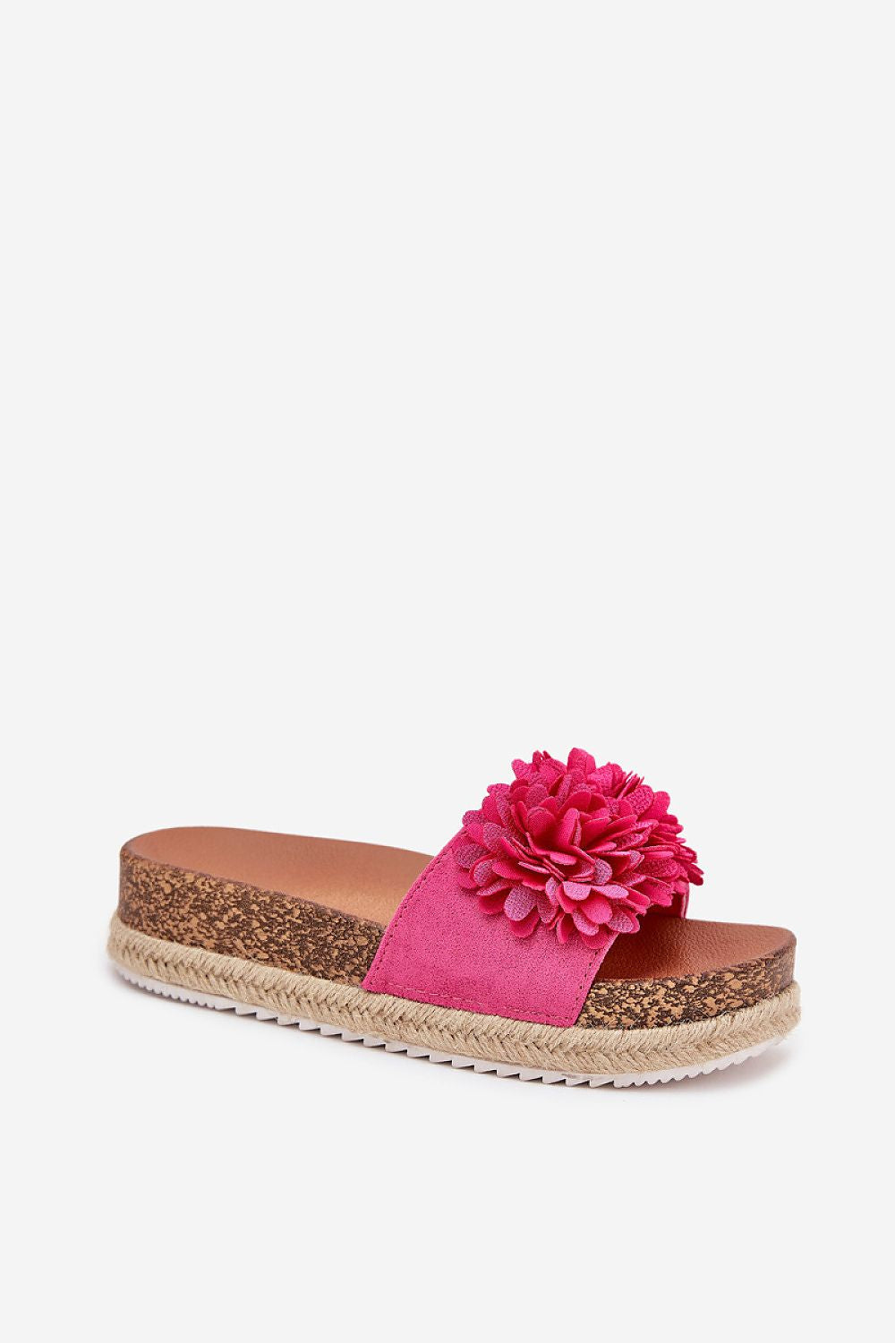 “Blossom Cork Platform Sandals in Pink, standalone view”