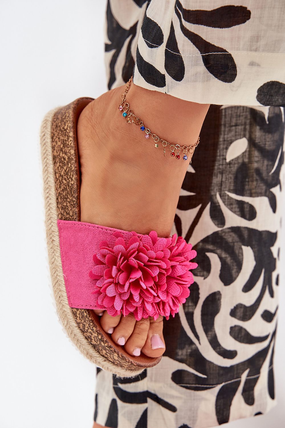 “Blossom Cork Platform Sandals in Pink, top view”