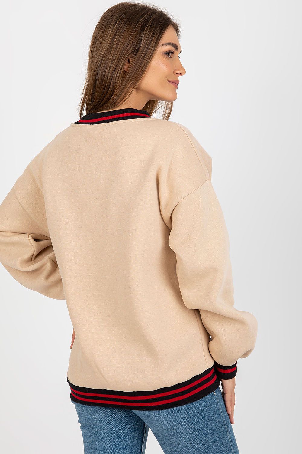 “Contrast Vibe Sweatshirt in Beige, back view”