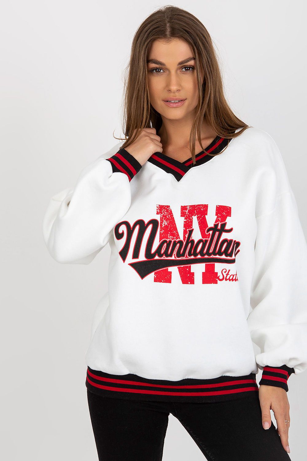 “Contrast Vibe Sweatshirt in White, alternate front view”