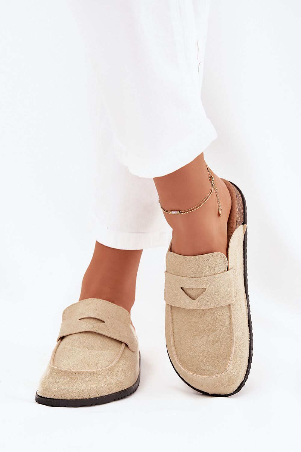“Soft Step Cork Platform Sandals in Beige, top view”