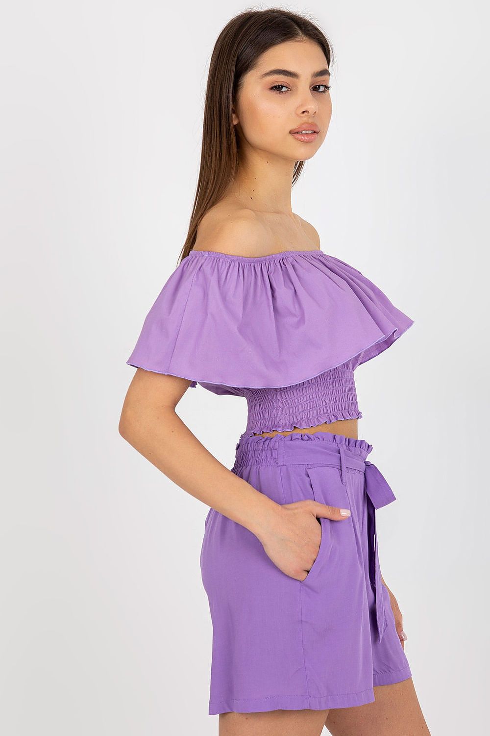 “Boho Breeze Off-Shoulder Top in Violet, side view