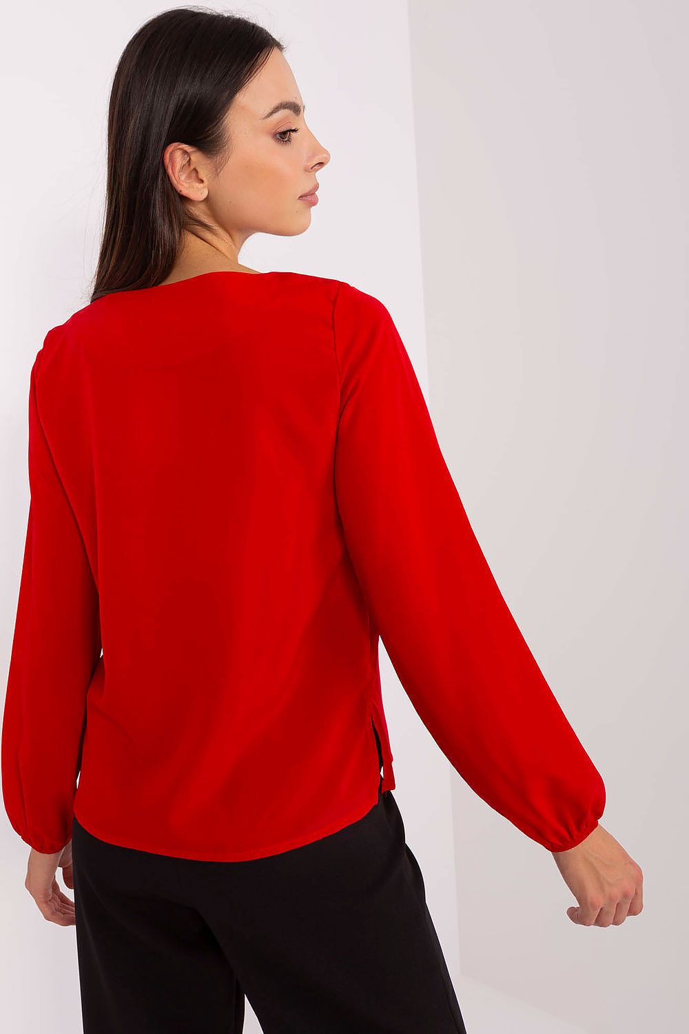 “Beaded Elegance Blouse in Red, back view”