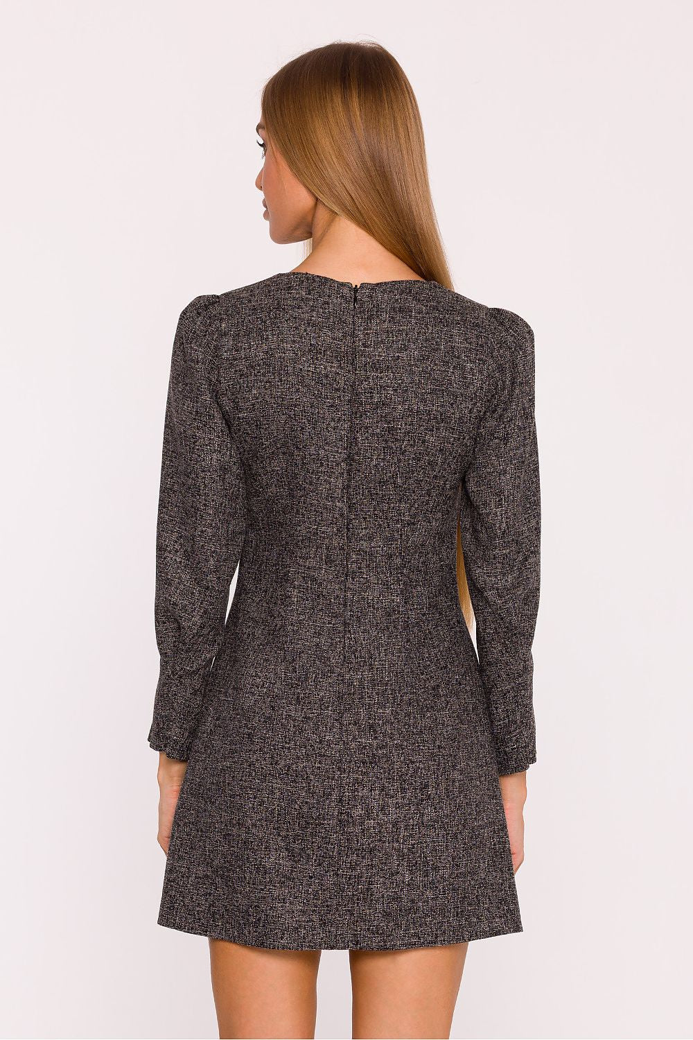 Black tweed mini dress timeless elegant style rea view