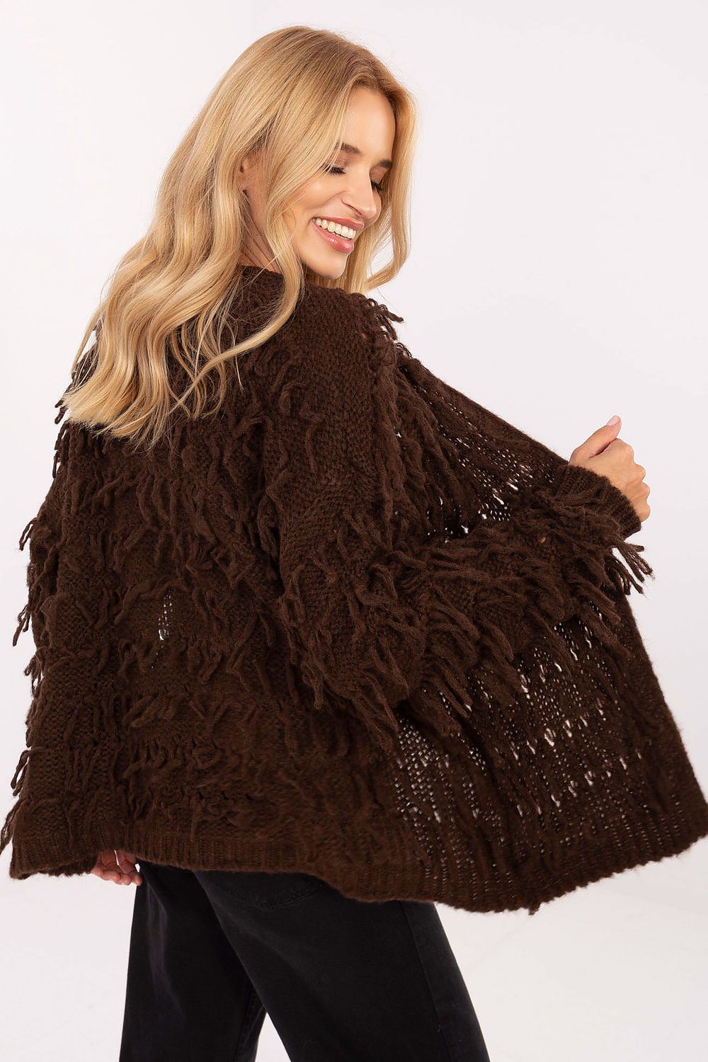textured boho style cardigan with fringes cosy layering