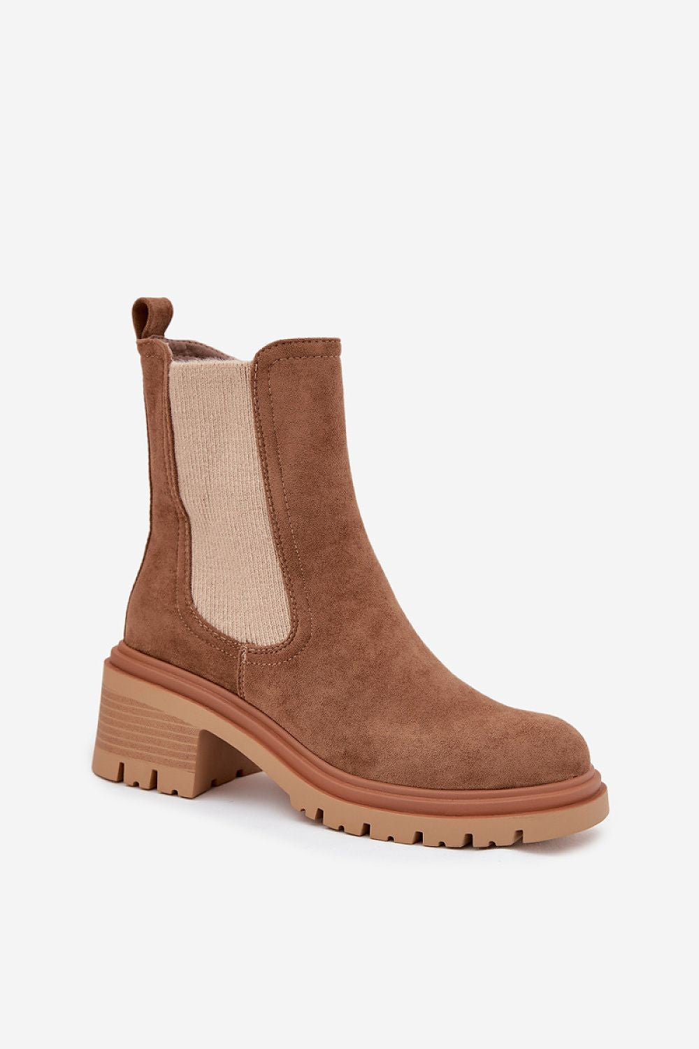 Classic faux suede Chelsea boots with block heel – front view