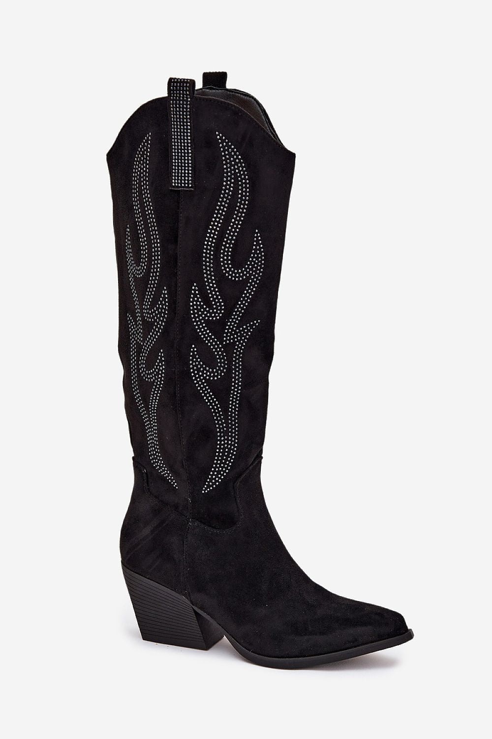 Standalone image of Arden Women’s black eco suede knee-high boots displayed on white background.