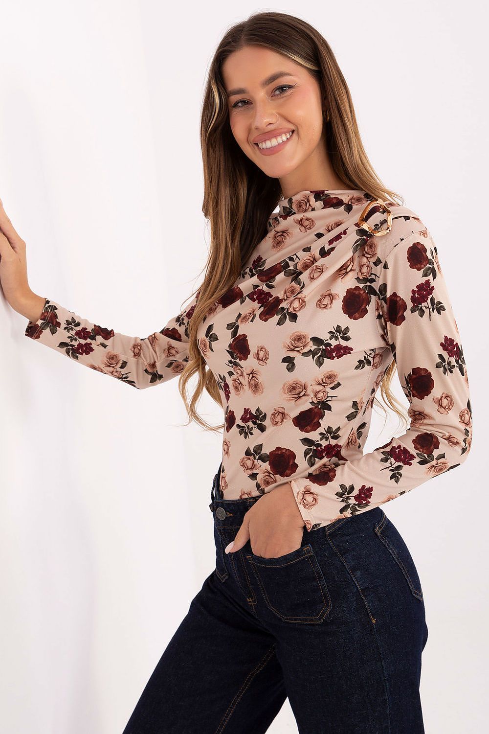 Floral Blouse with Pleated Shoulder Detail
