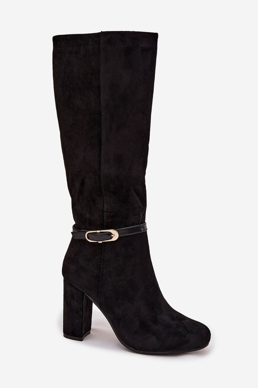 Close-up of the upper and heel area highlighting the refined buckle accent and warm lining.