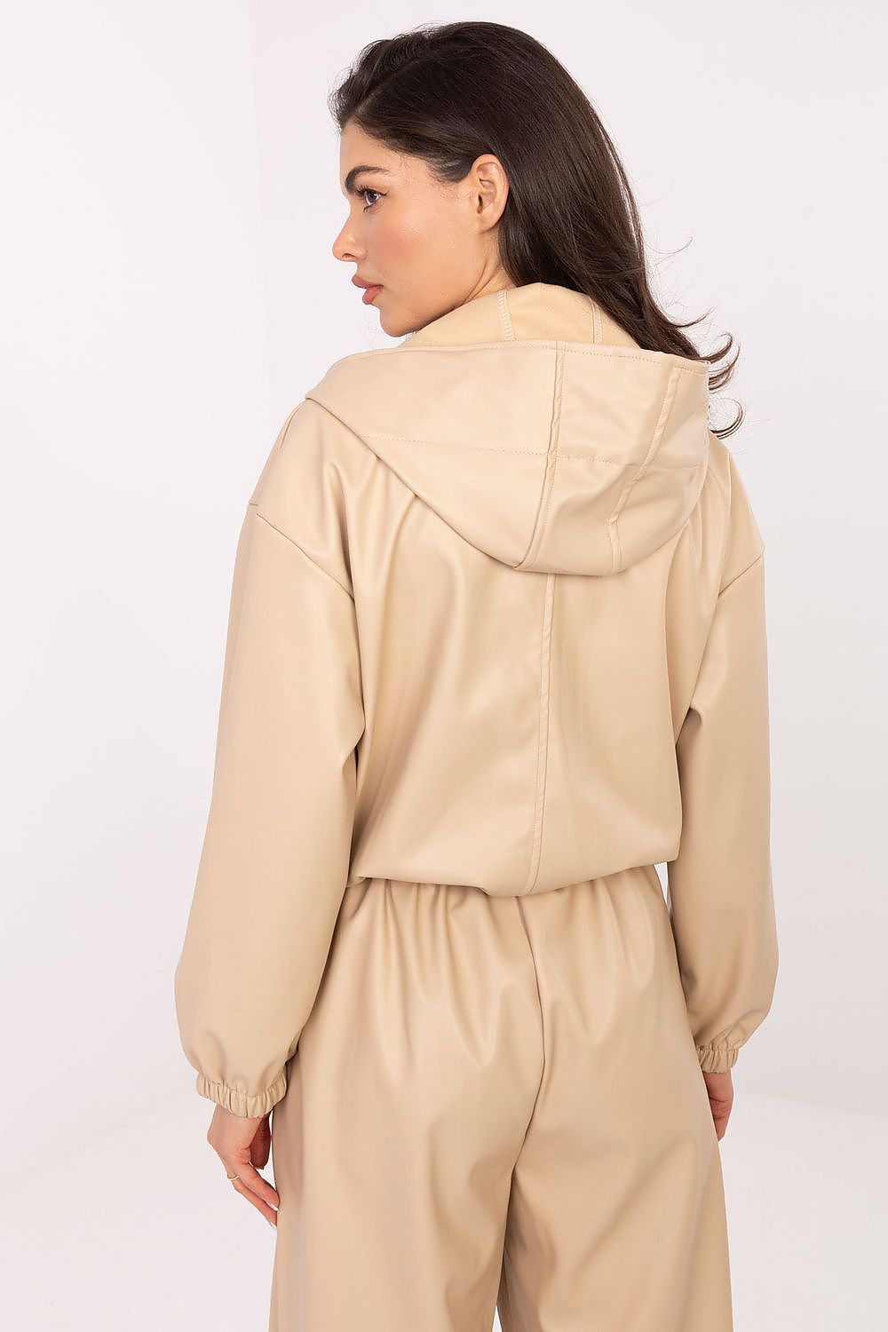 Insulated eco-leather jacket perfect for transitional seasons in beige