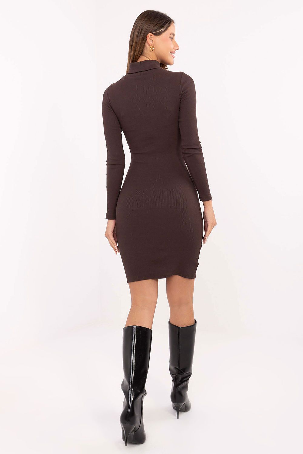 Back view of the cotton-blend pencil dress showing its smooth finish and minimalist cut.