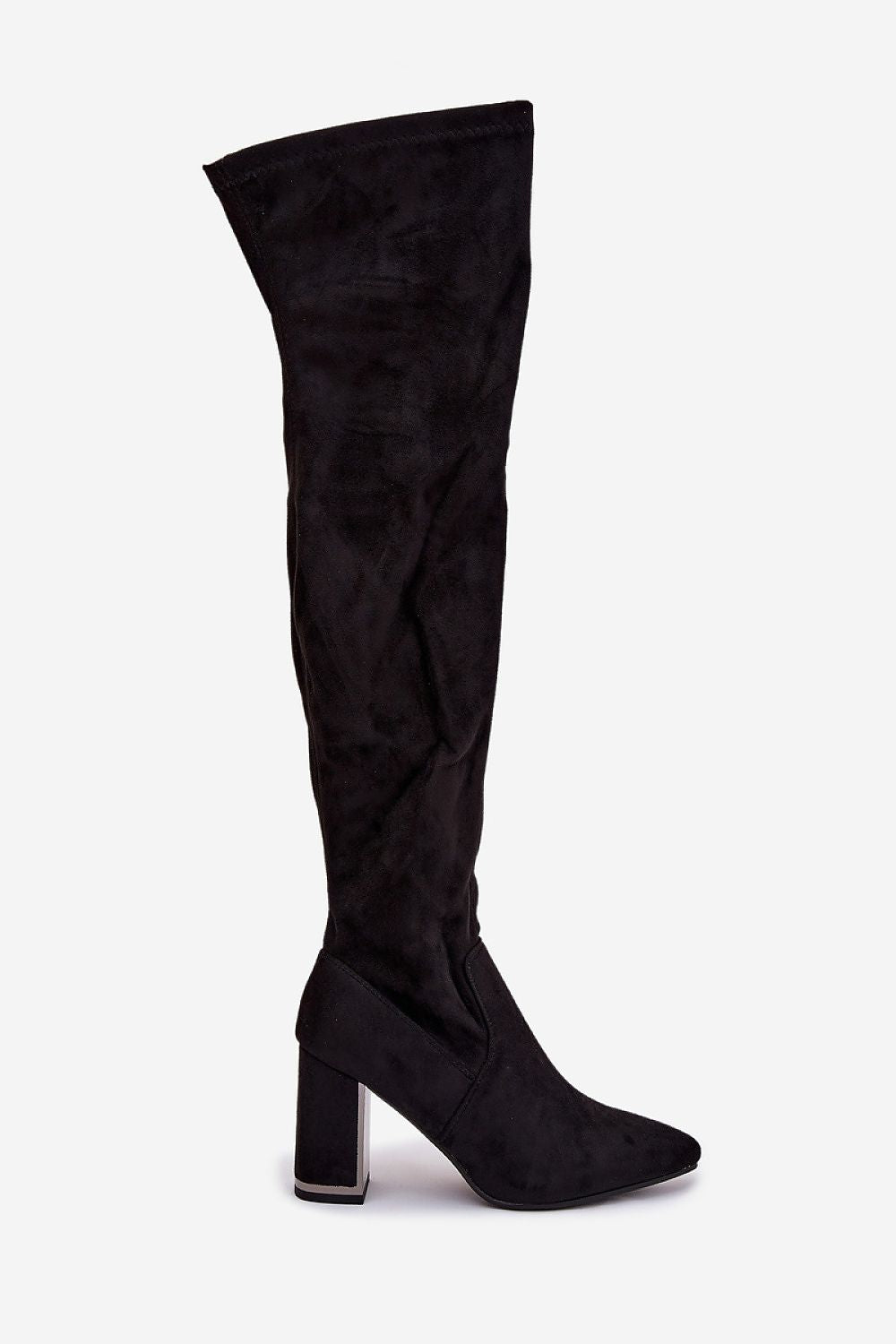 Black knee-high boot on a white background