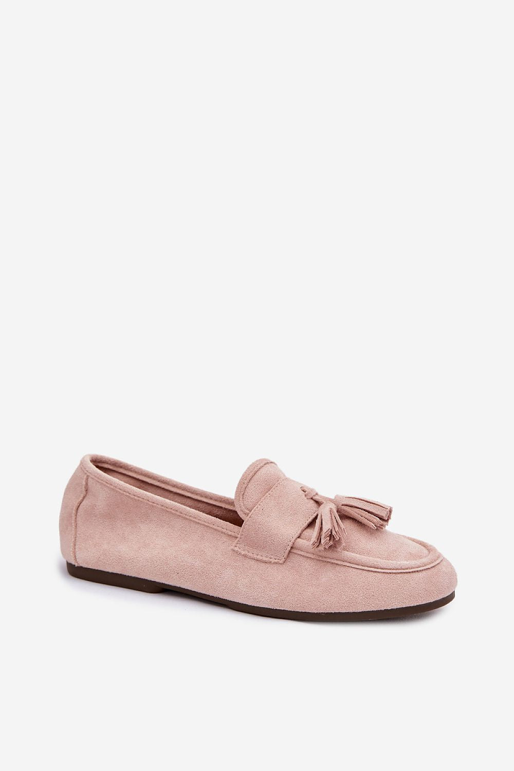 Pink loafer shoe with a bow on a white background