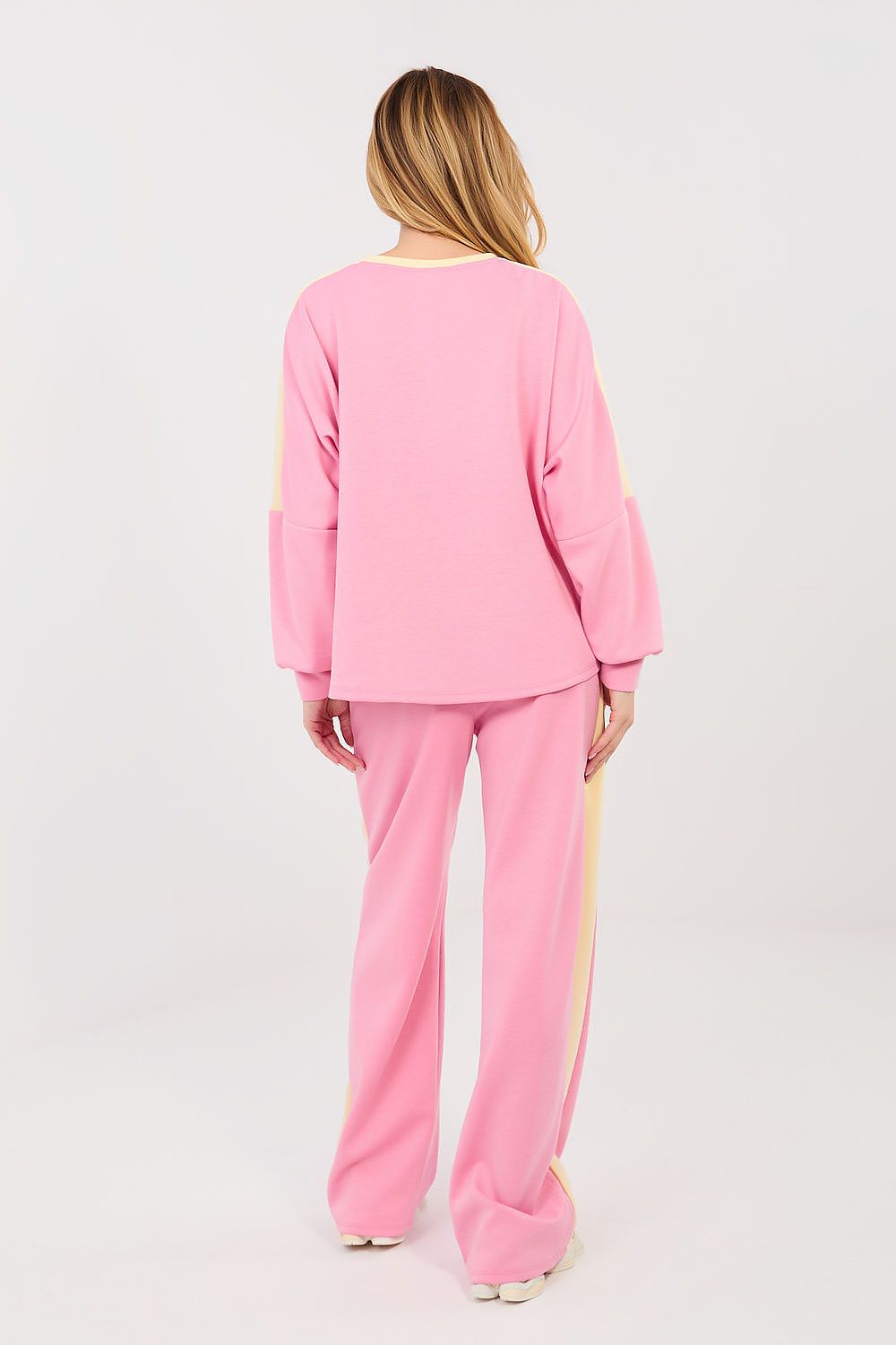 casual high waist striped tracksuit-pink-rear-view